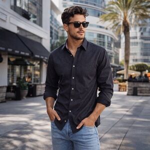 Butter Cloth XL Navy Micro Dot Button-Down Shirt | Soft Stretch Cotton